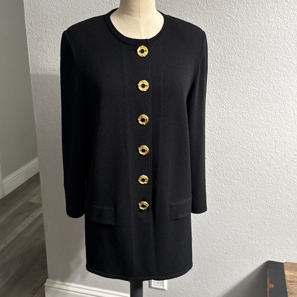 Vintage Toula Black Gold Button Knit Sweater‎ Jacket Size 6 Old Money Classic